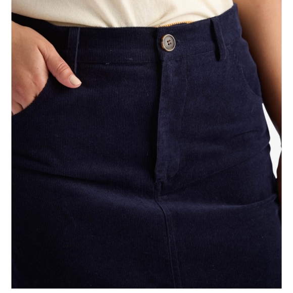 Navy Blue Corduroy Midi Skirt - Picture 5 of 8